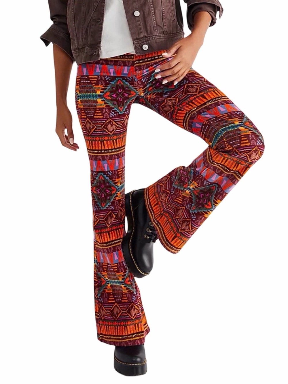 We The Free x Free People Printed Pull-On Corduroy Flare Pants - Size 27
